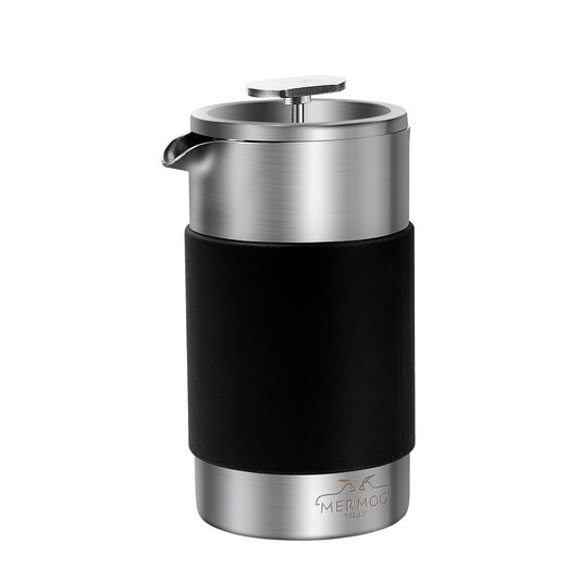 MERMOO YILAN Handleless French Press Coffee Maker - 12 oz Stainless Steel Insulated 3-in-1 Press for Coffee, Tea & Milk Frother