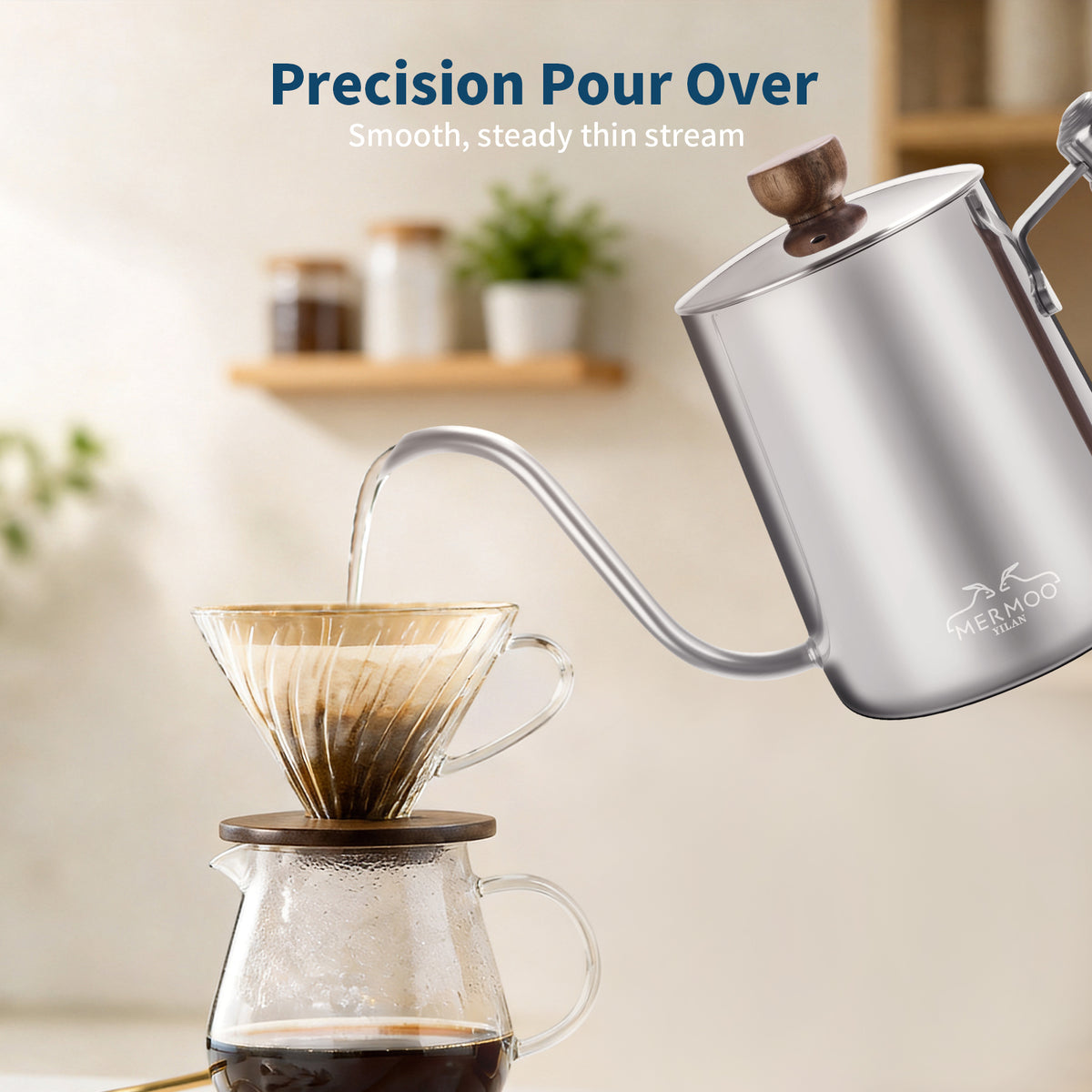 MERMOO YILAN Gooseneck Kettle 20oz Stovetop Pour Over Kettle Wooden Handle