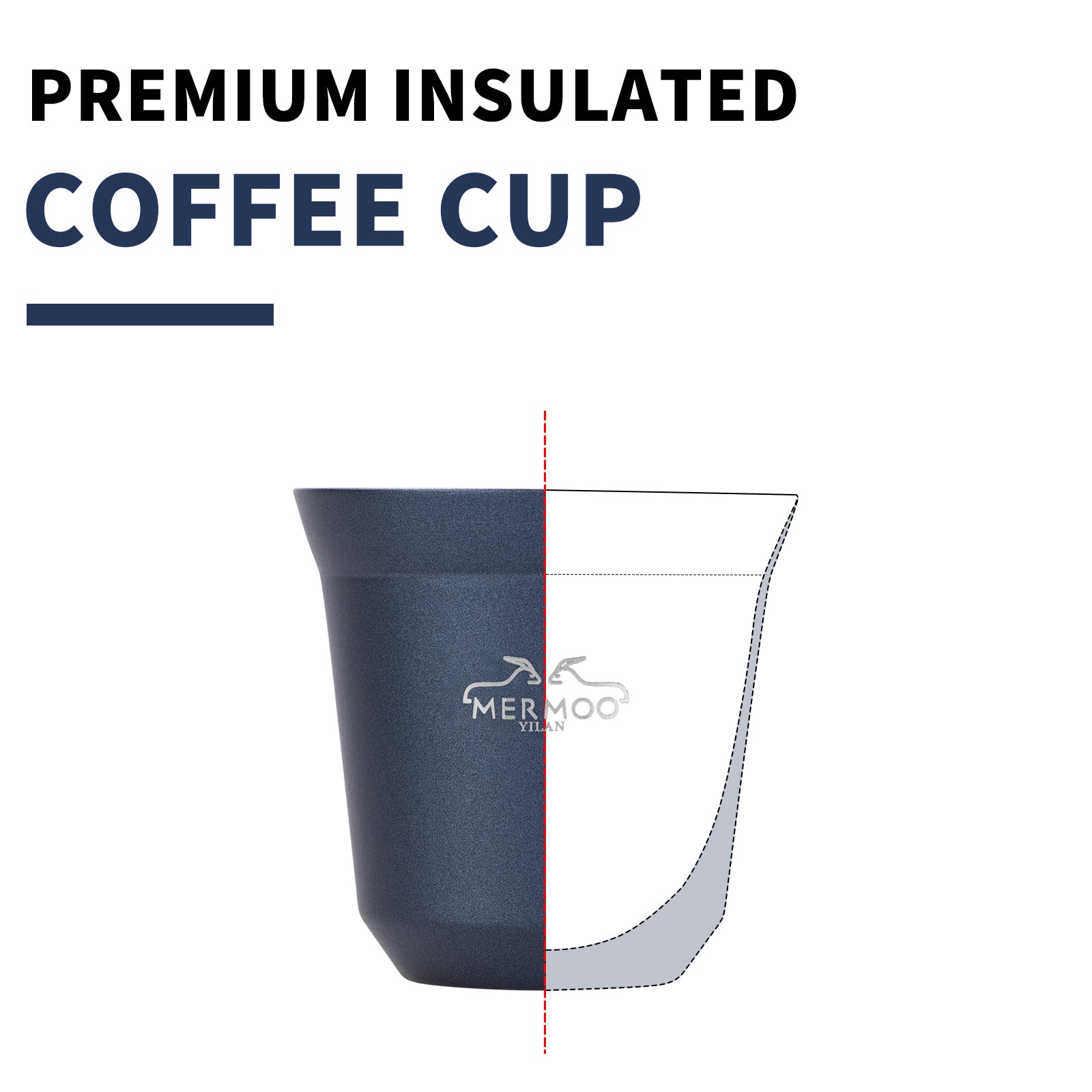 【Beginner's Starter Kit】Espresso Cups Set (4 Pack / 80ml) Double-Wall Stainless Steel Insulated, Stackable with Travel Pouch MERMOO YILAN V139