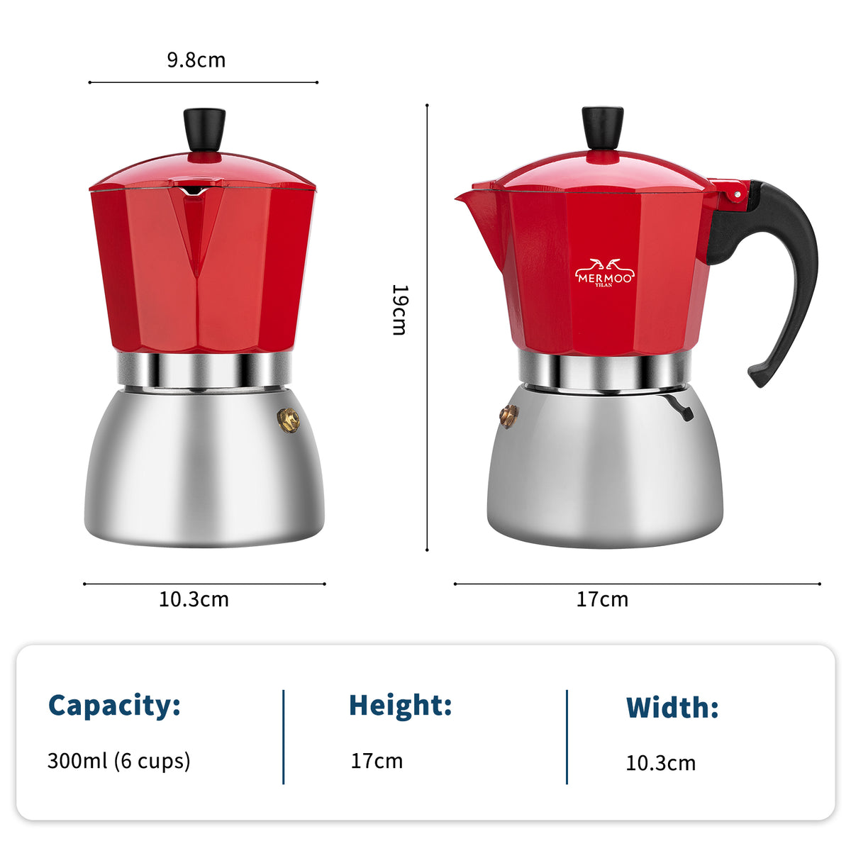 MERMOO YILAN Induction Moka Pot 6cups Stovetop Espresso Maker