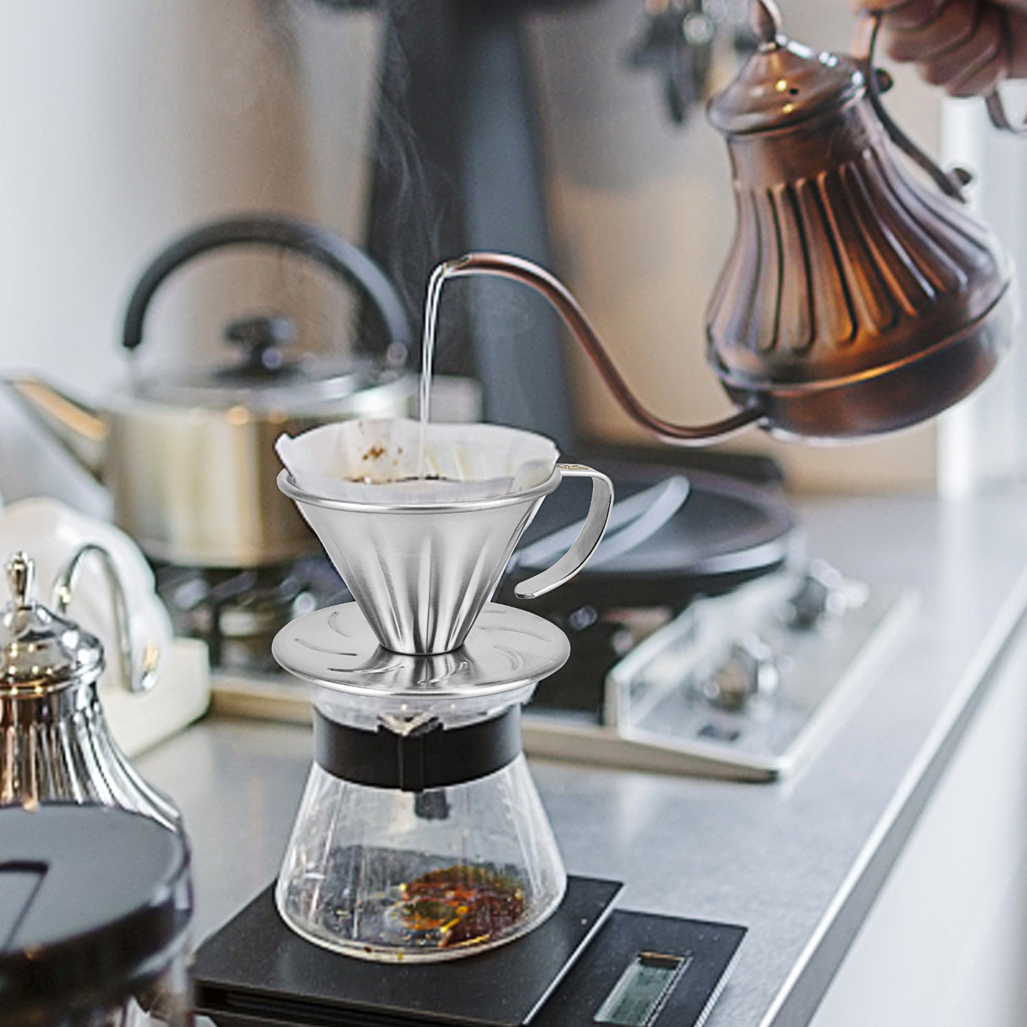 【Classic V60 Coffee Dripper】 Pour-Over Filter Cone 304 Stainless Steel, 2 Sizes   for Home & Camping MERMOO YILAN V141