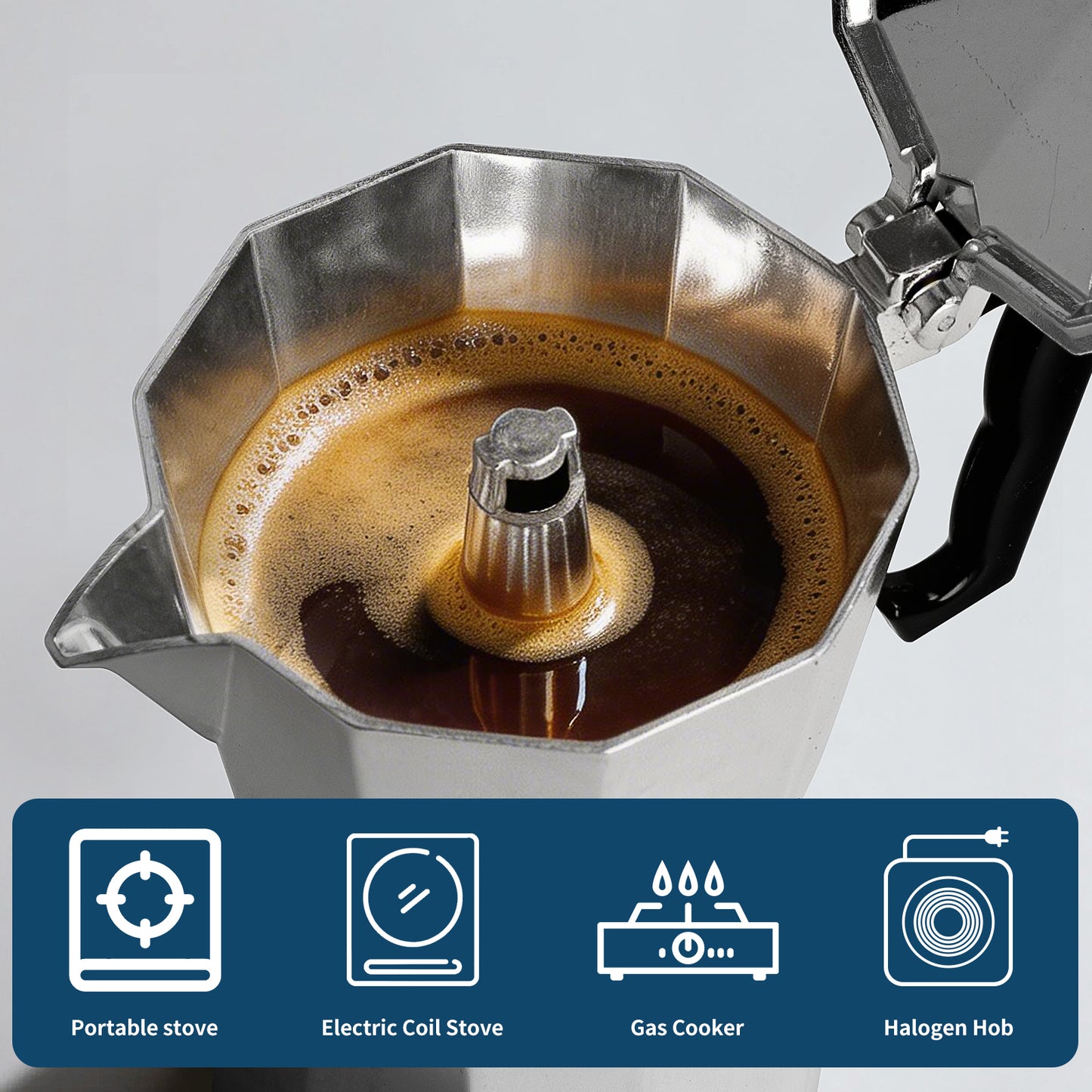 MERMOO YILAN Moka Pot 3/6/9 Cup Stovetop Espresso Maker – Italian Coffee Maker for Gas & Electric Stoves