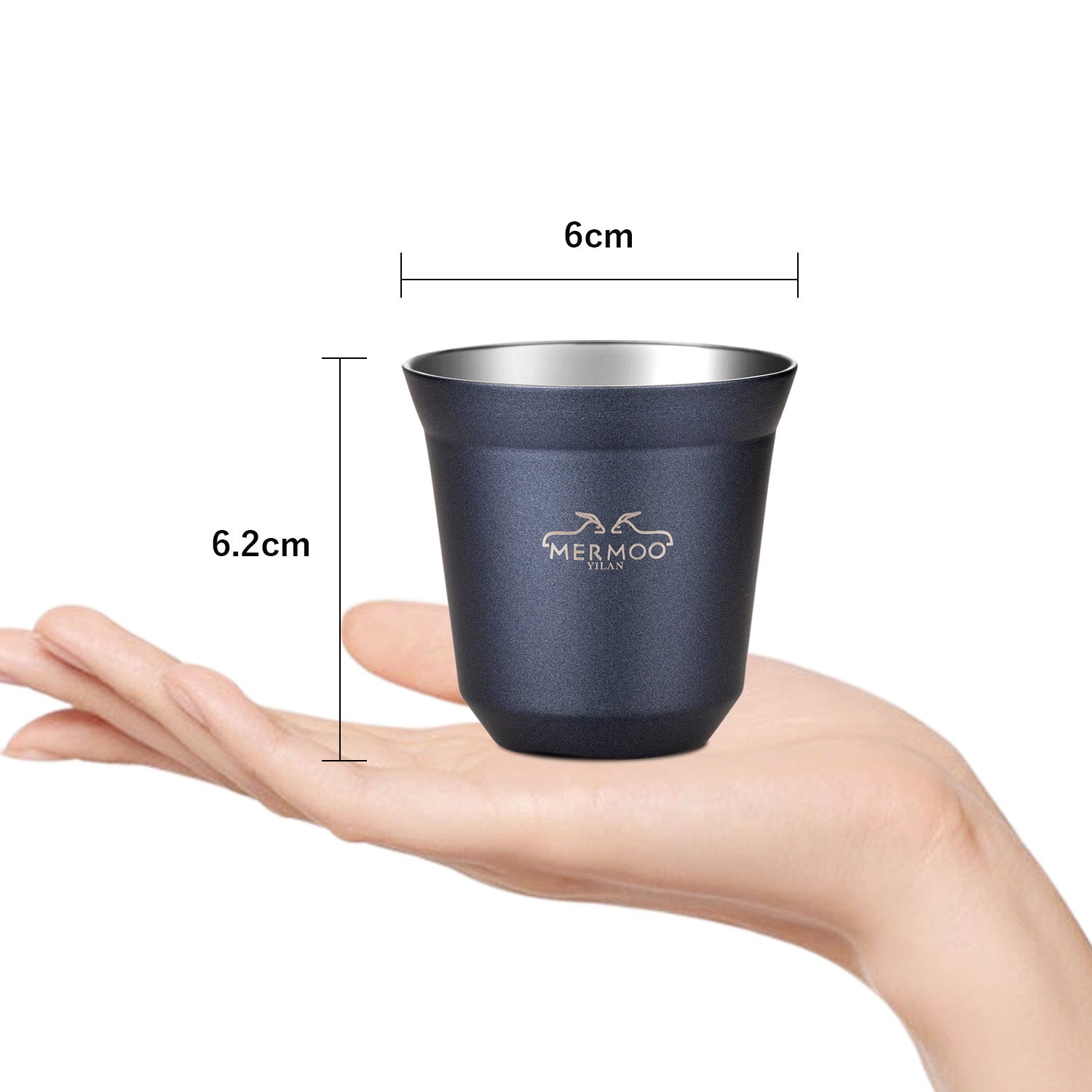 【Beginner's Starter Kit】Espresso Cups Set (4 Pack / 80ml) Double-Wall Stainless Steel Insulated, Stackable with Travel Pouch MERMOO YILAN V139