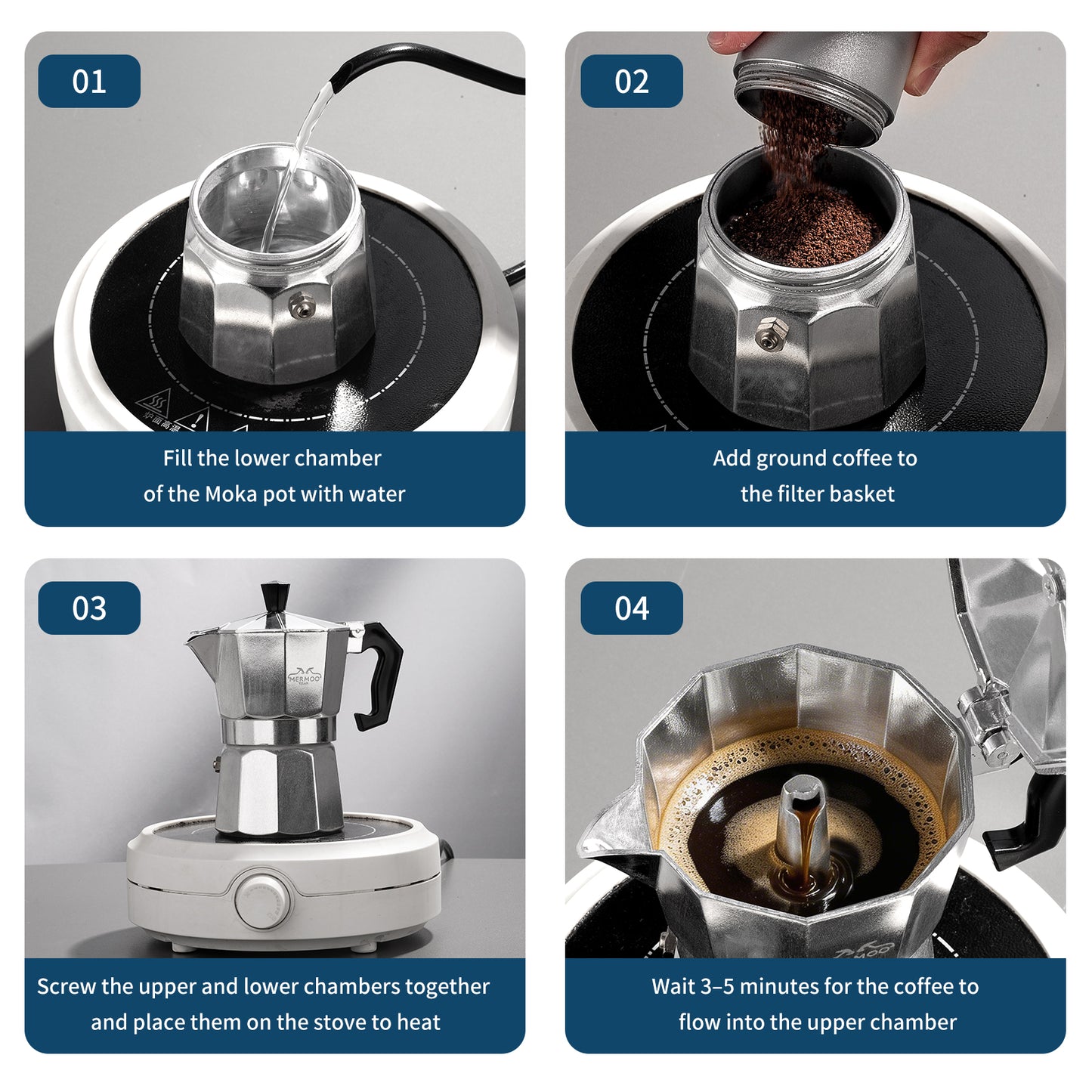 MERMOO YILAN Moka Pot 3/6/9 Cup Stovetop Espresso Maker – Italian Coffee Maker for Gas & Electric Stoves
