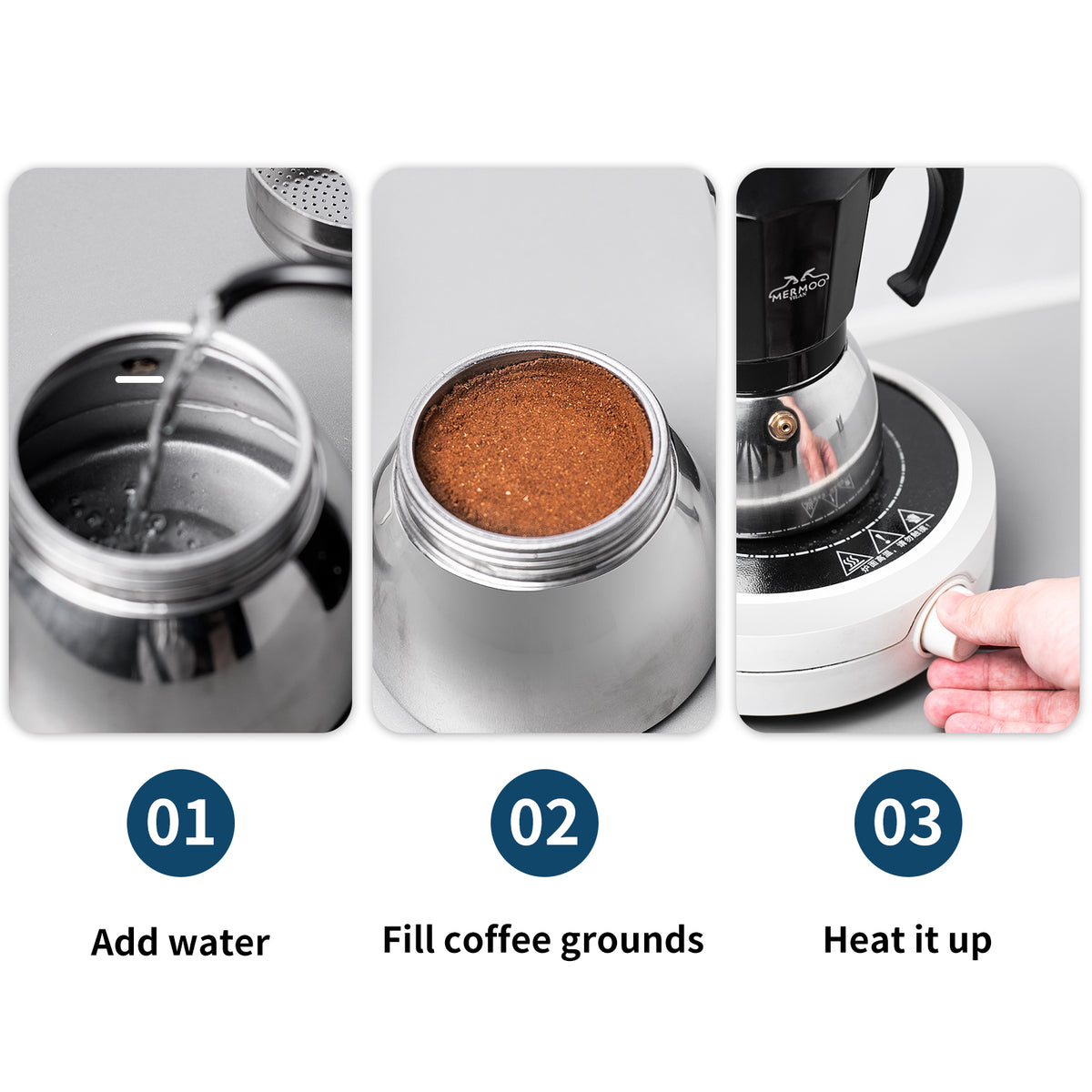 MERMOO YILAN Induction Moka Pot 6cups Stovetop Espresso Maker