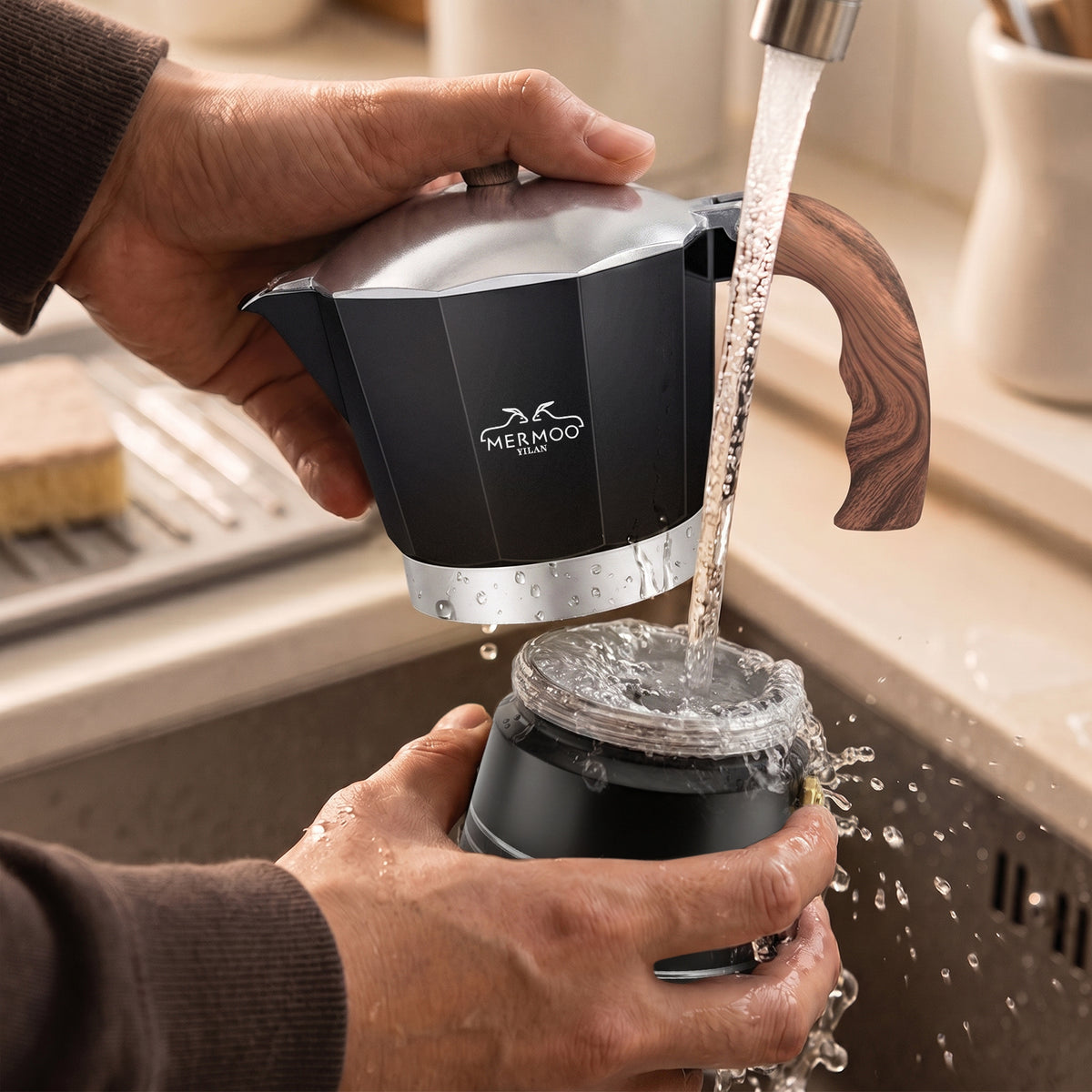 MERMOO YILAN Moka Pot 6 Cup （300ml） Aluminum Stovetop Espresso Maker  Works on Gas Hob, Electric Stove, Ceramic Stove