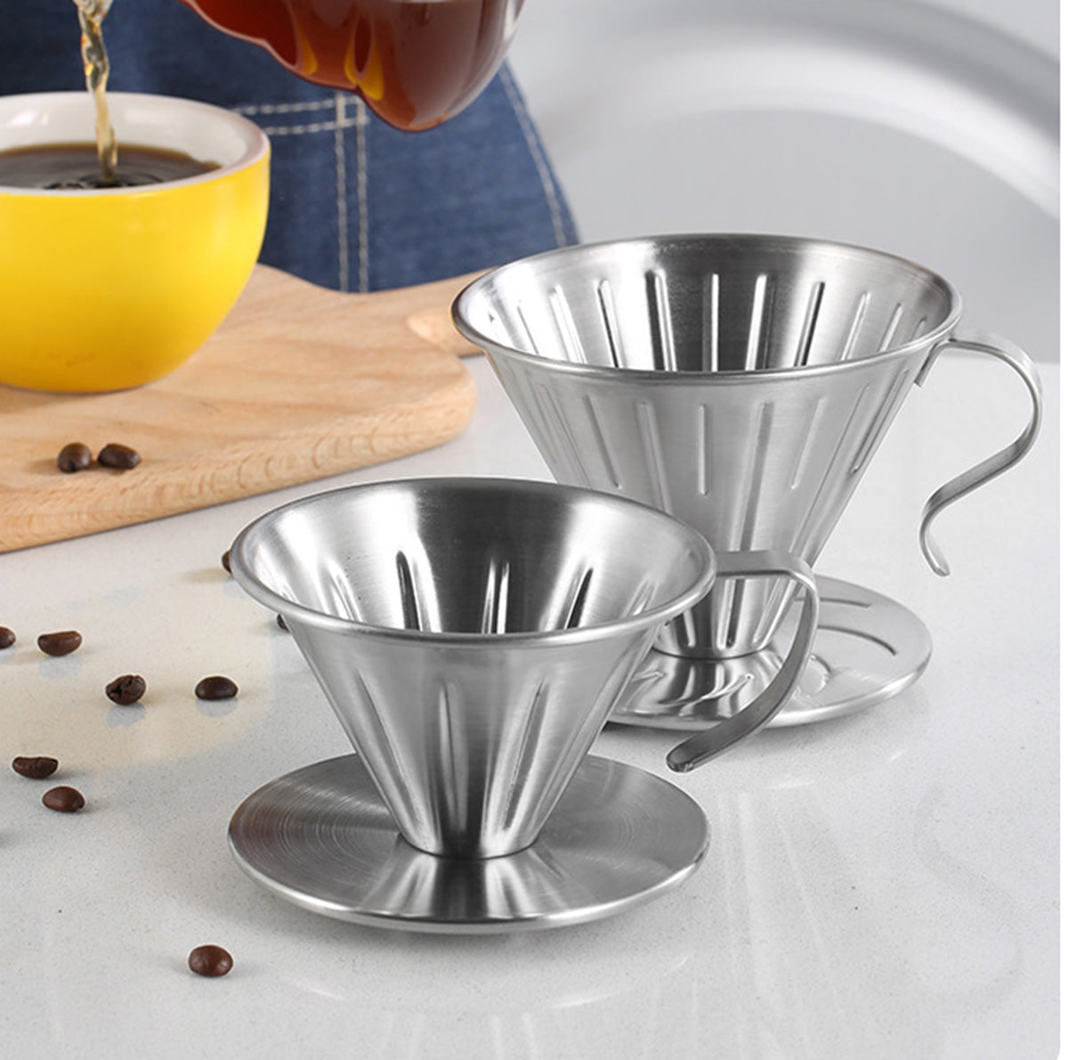 【Classic V60 Coffee Dripper】 Pour-Over Filter Cone 304 Stainless Steel, 2 Sizes   for Home & Camping MERMOO YILAN V141