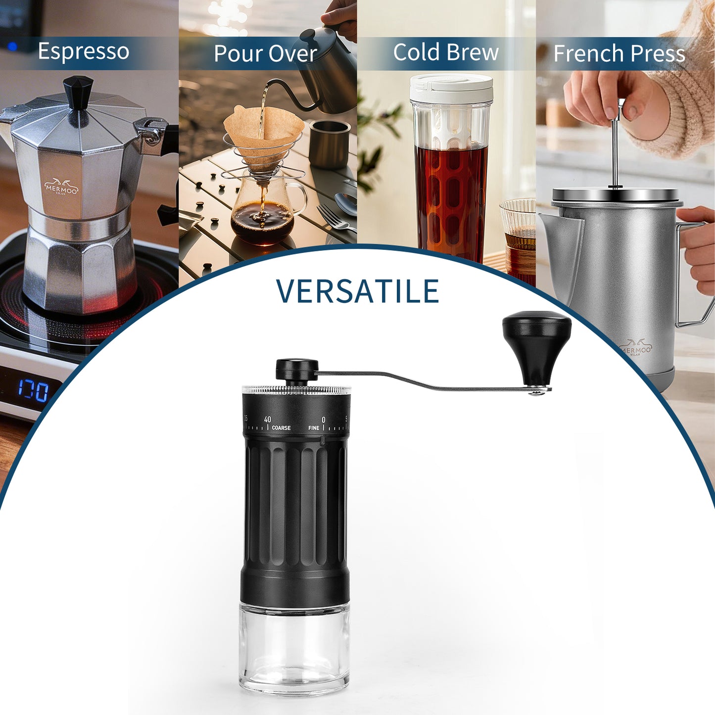 MERMOO YILAN Mini Manual Coffee Grinder with 40 External Adjustable Settings