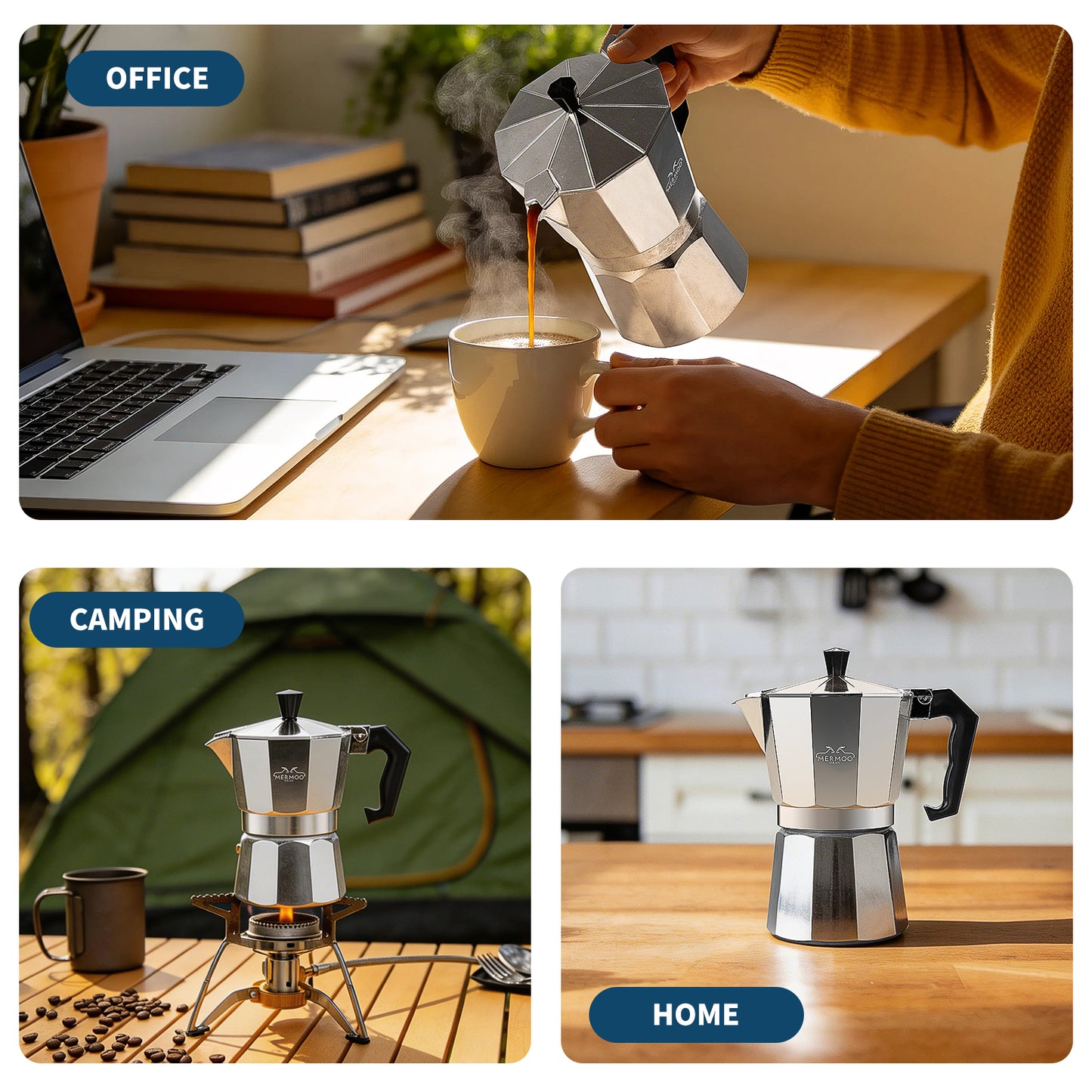 MERMOO YILAN Moka Pot 3/6/9 Cup Stovetop Espresso Maker – Italian Coffee Maker for Gas & Electric Stoves