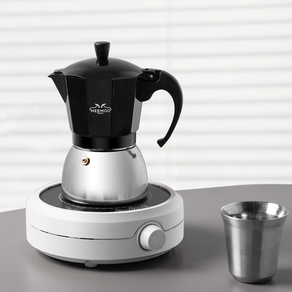 MERMOO YILAN Induction Moka Pot 6cups Stovetop Espresso Maker