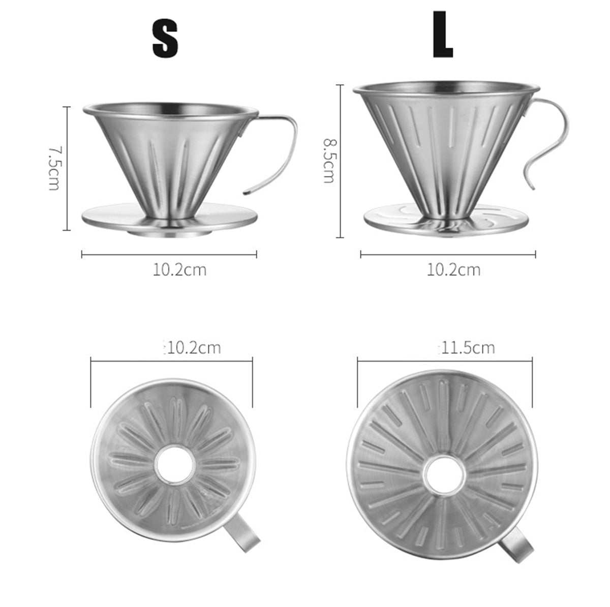 【Classic V60 Coffee Dripper】 Pour-Over Filter Cone 304 Stainless Steel, 2 Sizes   for Home & Camping MERMOO YILAN V141